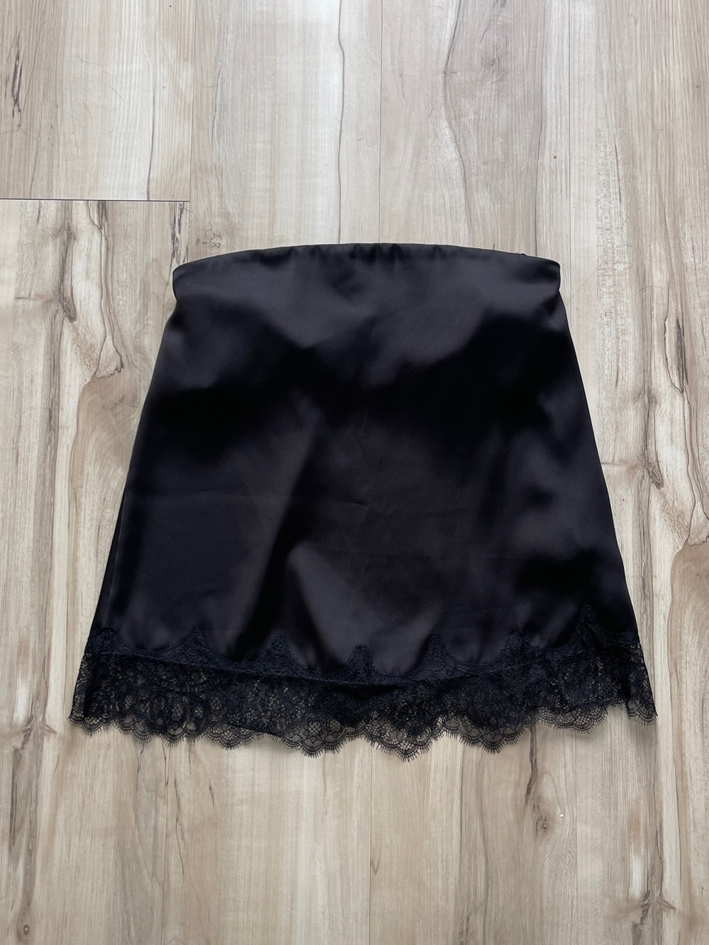 Silky Black Lace Trim Tube Top